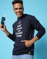 Shop Men's Blue Keep Calm Typography Hooded Sweatshirt