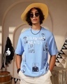 Shop Men's Blue King Of Pirates Graphic Printed Oversized T-shirt-Front