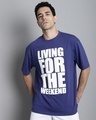 Shop Men's Blue Living for the weekend Puff Printed Oversized T-shirt-Front