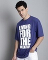 Shop Men's Blue Living for the weekend Puff Printed Oversized T-shirt-Full