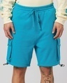 Shop Men's Blue Loose Comfort Fit Cargo Shorts-Front