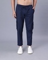 Shop Men's Blue Loose Comfort Fit Cargo Track Pants-Front