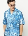 Shop Men's Blue Marble Printed Oversized Shirt-Front