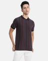 Shop Men's Blue & Maroon Striped Polo T-shirt-Front