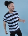 Shop Men's Blue & Navy Striped Regular Fit T-shirt-Front