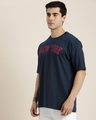 Shop Men's Blue New York Typography Oversized T-shirt-Front