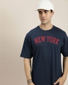Shop Men's Blue New York Typography Oversized T-shirt-Design