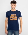 Shop Men's Blue Not Today Satan Typography Slim Fit T-shirt-Front