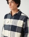 Shop Men's Blue & Off White Checked Oversized Shirt