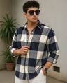 Shop Men's Blue & Off White Checked Oversized Shirt-Front