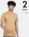 Shop Pack of 2 Men's Blue & Orange Henley Cotton T-shirt-Front