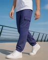 Shop Men's Blue Oversized Cargo Joggers-Front