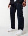 Shop Men's Blue Oversized Cargo Pants-Front