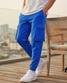 Shop Men's Blue Oversized Cargo Warm Joggers-Front