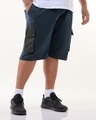 Shop Men's Blue Color Block Oversized Plus Size Cargo Shorts-Full