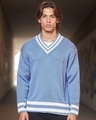 Shop Men's Blue Oversized Flat Knit Sweater-Front