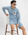 Shop Men's Blue Pantone Printed Hoodie & Shorts Set