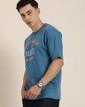 Shop Men's Blue Paris Typography Oversized T-shirt-Front