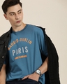 Shop Men's Blue Paris Typography Oversized T-shirt-Full