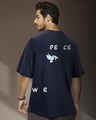 Shop Men's Blue Peace Not War Graphic Printed Oversized T-shirt-Front