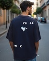 Shop Men's Blue Peace Not War Graphic Printed Oversized T-shirt-Front