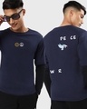 Shop Men's Blue Peace Not War Typography Doctor Sleeve Oversized T-shirt-Front