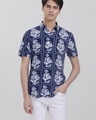 Shop Men's Blue Peace Rose Floral Printed Slim Fit Shirt-Front