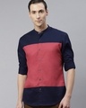 Shop Men's Blue & Pink Color Block Shirt-Front