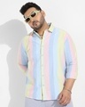 Shop Men's Blue & Pink Striped Plus Size Oversized Shirt-Front