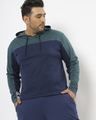 Shop Men's Blue Plus Size Color Block Hoodie T-shirt-Front