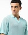 Shop Men's Blue Textured Flatknit Polo T-shirt