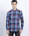 Shop Men's Blue Portrait Checked Slim Fit Shirt-Front