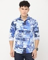 Shop Men's Blue Printed Slim Fit Shirt-Front