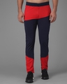 Shop Men's Blue & Red Color Block Relaxed Fit Track Pants-Front