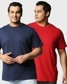 Shop Pack of 2 Men's Blue & Red Plus Size T-shirt-Front