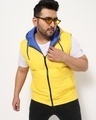 Shop Men's Yellow & Blue Sleeveless Plus Size Reversible Puffer Jacket-Front