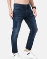 Shop Men's Blue Ripped Slim Fit Jeans-Full