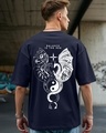 Shop Men's Blue Seek Balance Graphic Printed Oversized T-shirt-Front