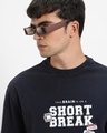 Shop Men's Dark Blue Short Break Graphic Printed Oversized Acid Wash T-shirt