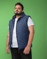 Shop Men's Blue Sleeveless Plus Size Puffer Jacket-Front