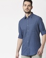 Shop Men's Blue Slim Fit Casual Melange Shirt-Front