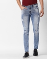 Shop Men's Blue Slim Fit Distressed Jeans-Front