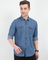 Shop Men's Blue Slim Fit Shirt-Front