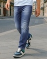 Shop Men's Blue Slim Straight Fit Mid-Rise Stretchable Jeans-Front