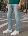 Shop Men's Blue Slim Straight Fit Stretchable Washed Mid-Rise Jeans-Front