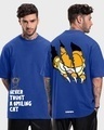 Shop Men's Blue Smiling Cat Graphic Printed Oversized T-shirt-Front