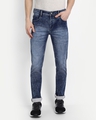 Shop Men's Blue Solid Slim Fit Denim Jeans-Front