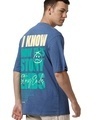 Shop Men's Blue Story Ends Typography Oversized T-shirt-Front