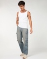 Shop Men's Blue Washed Straight Fit Cargo Jeans-Full