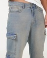 Shop Men's Blue Washed Straight Fit Cargo Jeans